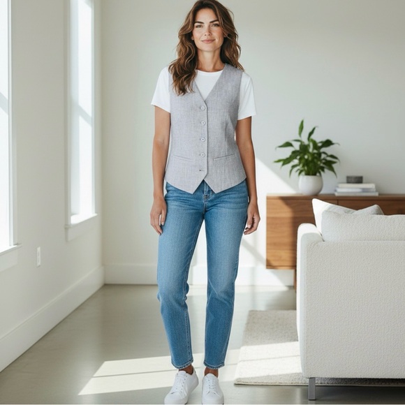 Abercrombie &amp; Fitch Jackets & Blazers - Abercrombie & Fitch Vest Womens Size Small Gray Pocket Front Lined Minimalist